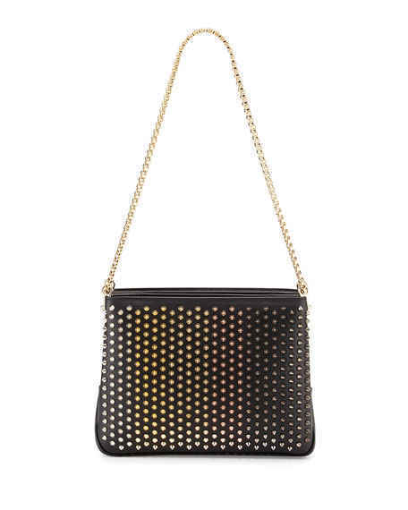 新作ルブタンスーパーコピー"Christian Louboutin"Triloubi Large Triple-Gusset Spiked Shoulder Bag Black チェーンバッグ